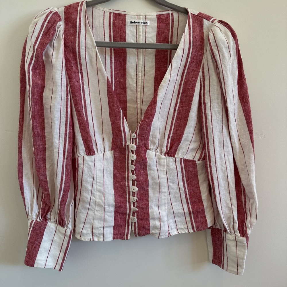 Reformation Striped V-Neck Crop Top